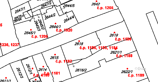 Jihlava 1183 na parcele st. 2618 v KÚ Jihlava, Katastrální mapa