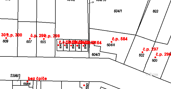 Jihlava 2154 na parcele st. 604/9 v KÚ Jihlava, Katastrální mapa