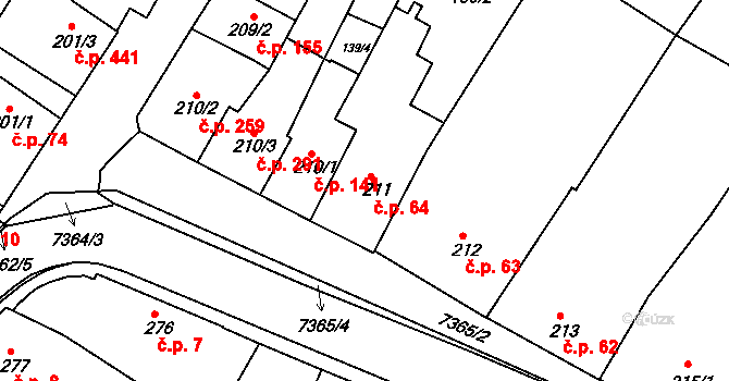 Telč-Štěpnice 64, Telč na parcele st. 211 v KÚ Telč, Katastrální mapa