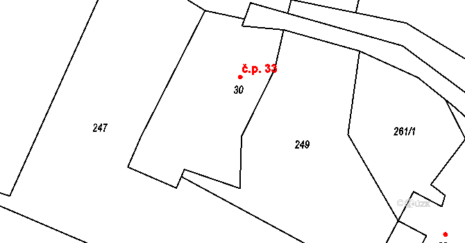 Tyra 33, Třinec na parcele st. 30 v KÚ Tyra, Katastrální mapa