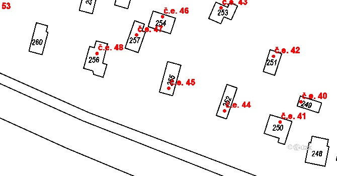 Sedlčánky 45, Čelákovice na parcele st. 255 v KÚ Sedlčánky, Katastrální mapa