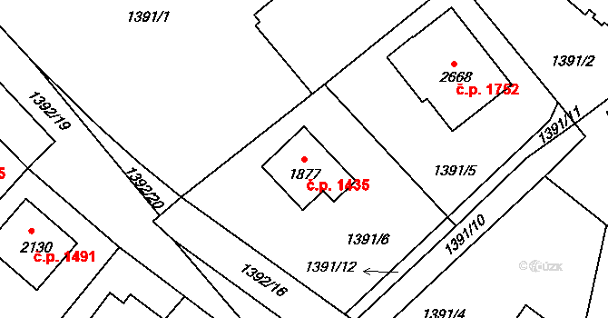 Říčany 1435 na parcele st. 1877 v KÚ Říčany u Prahy, Katastrální mapa
