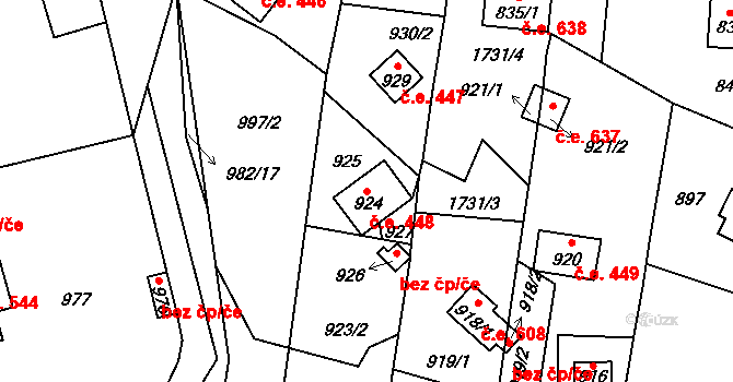 Lety 448 na parcele st. 924 v KÚ Lety u Dobřichovic, Katastrální mapa