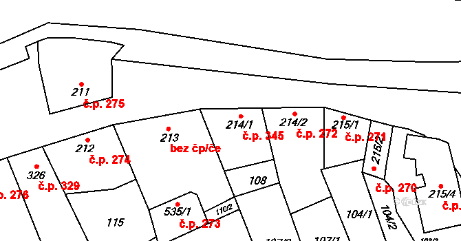 Lipov 345 na parcele st. 214/1 v KÚ Lipov, Katastrální mapa