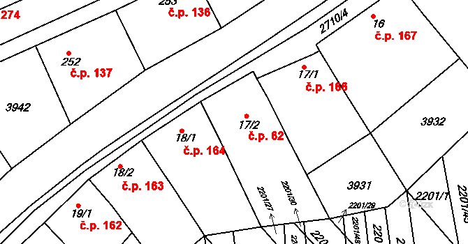 Milotice 62 na parcele st. 17/2 v KÚ Milotice u Kyjova, Katastrální mapa