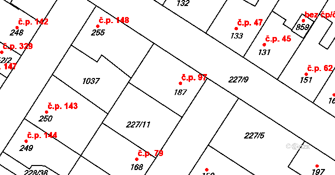 Humny 97, Pchery na parcele st. 187 v KÚ Pchery, Katastrální mapa