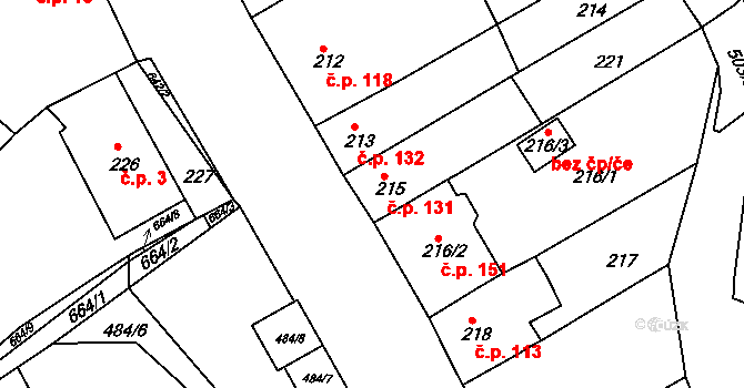 Opatovice 131, Vyškov na parcele st. 215 v KÚ Opatovice u Vyškova, Katastrální mapa