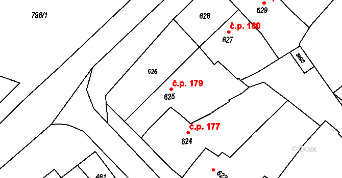Šaratice 179 na parcele st. 625 v KÚ Šaratice, Katastrální mapa