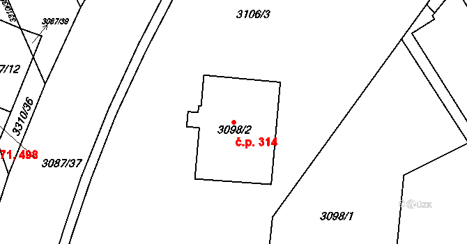 Nosálovice 314, Vyškov na parcele st. 3098/2 v KÚ Vyškov, Katastrální mapa