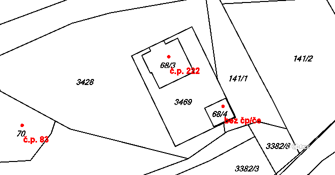 Bohušov 222 na parcele st. 68/3 v KÚ Bohušov, Katastrální mapa