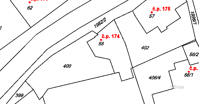 Janov 174 na parcele st. 58 v KÚ Janov u Krnova, Katastrální mapa
