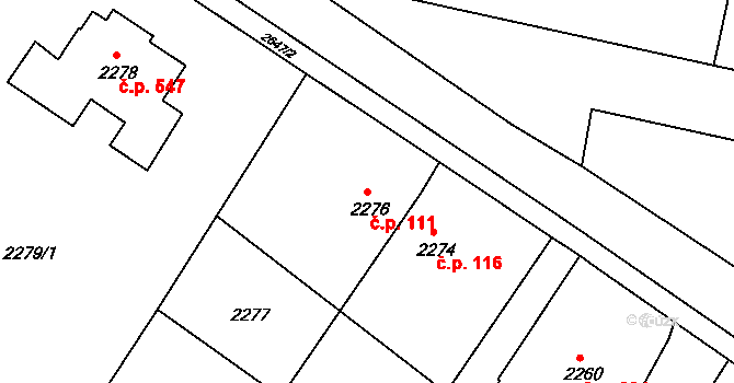 Rýmařov 111 na parcele st. 2276 v KÚ Rýmařov, Katastrální mapa