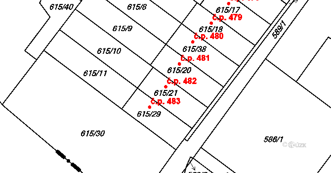 Krmelín 482 na parcele st. 615/21 v KÚ Krmelín, Katastrální mapa