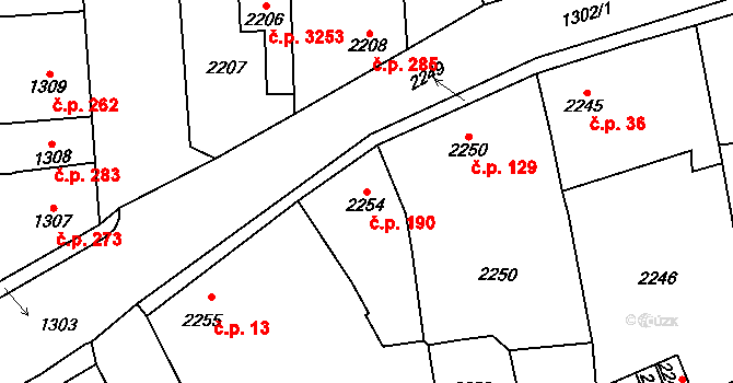 Kročehlavy 190, Kladno na parcele st. 2254 v KÚ Kročehlavy, Katastrální mapa