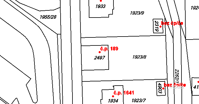 Šumperk 189 na parcele st. 2497 v KÚ Šumperk, Katastrální mapa