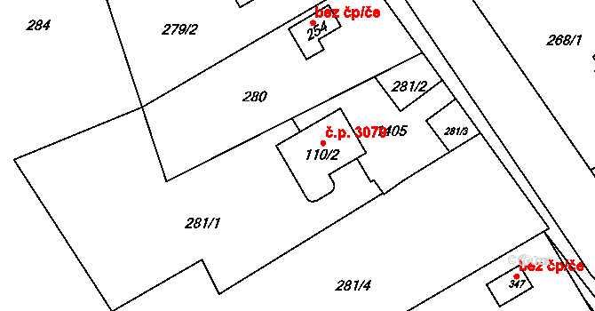 Šumperk 3079 na parcele st. 110/2 v KÚ Horní Temenice, Katastrální mapa