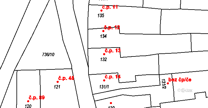 Sedlec 13, Sedlec-Prčice na parcele st. 132 v KÚ Sedlec u Votic, Katastrální mapa