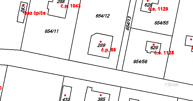 Kamenice 68 na parcele st. 289 v KÚ Těptín, Katastrální mapa