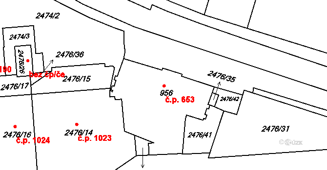 Třeboň II 653, Třeboň na parcele st. 956 v KÚ Třeboň, Katastrální mapa