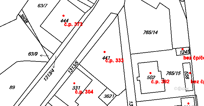 Hejnice 333 na parcele st. 441 v KÚ Hejnice, Katastrální mapa