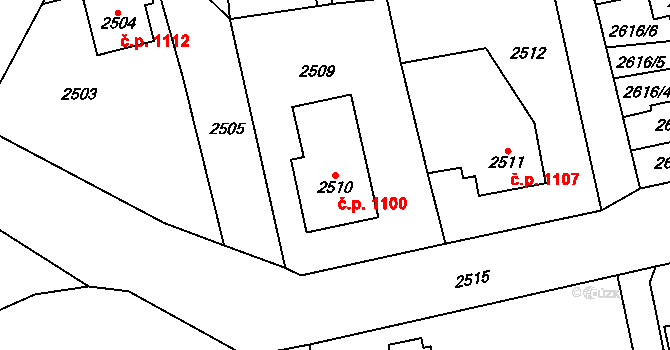Frýdlant 1100 na parcele st. 2510 v KÚ Frýdlant, Katastrální mapa