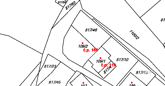 Lipovec 166 na parcele st. 109/2 v KÚ Lipovec u Blanska, Katastrální mapa