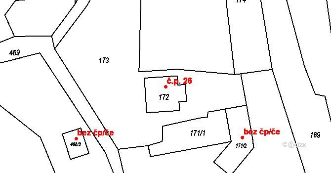Vělopolí 26 na parcele st. 172 v KÚ Vělopolí, Katastrální mapa