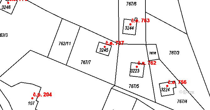 Ostravice 767 na parcele st. 3245 v KÚ Staré Hamry 2, Katastrální mapa