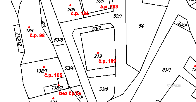 Kublov 199 na parcele st. 219 v KÚ Kublov, Katastrální mapa