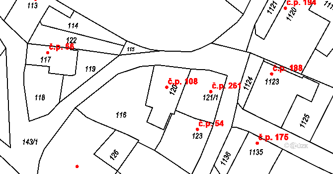 Velký Újezd 108 na parcele st. 120 v KÚ Velký Újezd, Katastrální mapa