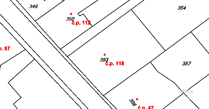 Žerotín 118 na parcele st. 353 v KÚ Žerotín, Katastrální mapa