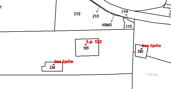 Klučenice 122 na parcele st. 185 v KÚ Klučenice, Katastrální mapa
