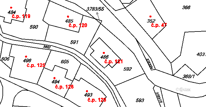 Cvikov II 121, Cvikov na parcele st. 486 v KÚ Cvikov, Katastrální mapa