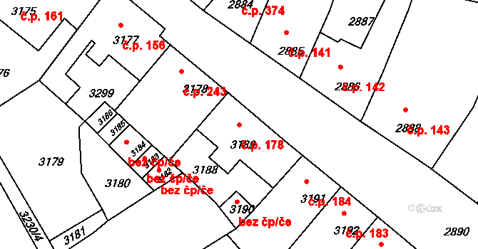 Mimoň I 178, Mimoň na parcele st. 3189 v KÚ Mimoň, Katastrální mapa