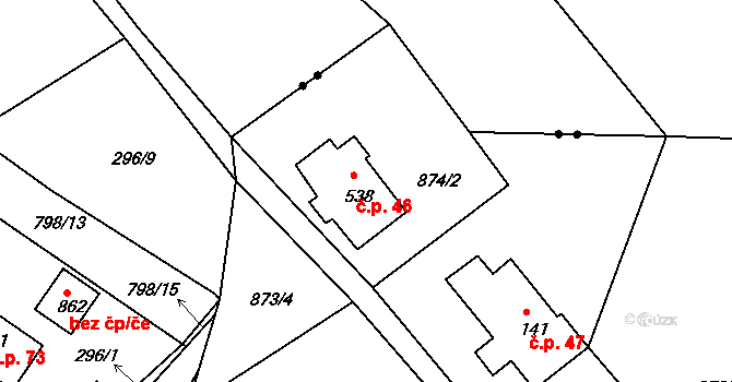 Končiny 46, Jablonec nad Jizerou na parcele st. 538 v KÚ Buřany, Katastrální mapa