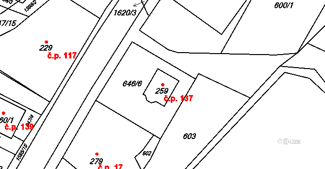 Prlov 137 na parcele st. 259 v KÚ Prlov, Katastrální mapa