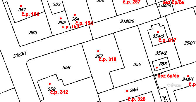 Planá nad Lužnicí 318 na parcele st. 357 v KÚ Planá nad Lužnicí, Katastrální mapa