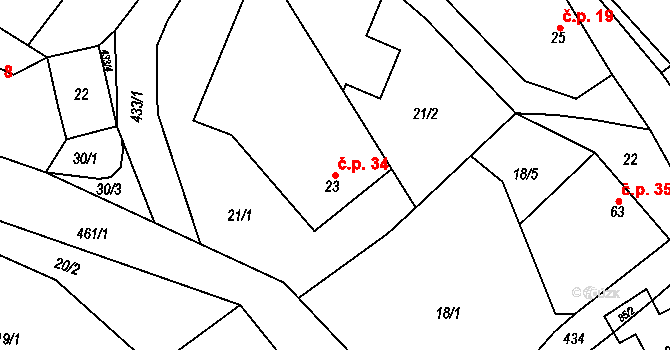 Roveň 34, Mladějov na parcele st. 23 v KÚ Roveň u Sobotky, Katastrální mapa