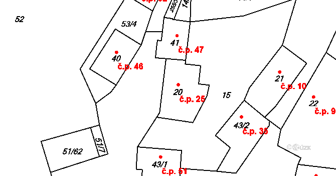 Rohanov 25, Vacov na parcele st. 20 v KÚ Rohanov, Katastrální mapa