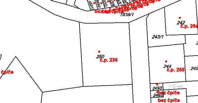 Klíše 236, Ústí nad Labem na parcele st. 250 v KÚ Klíše, Katastrální mapa