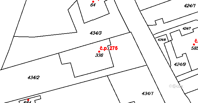 Dlouhá Třebová 275 na parcele st. 336 v KÚ Dlouhá Třebová, Katastrální mapa