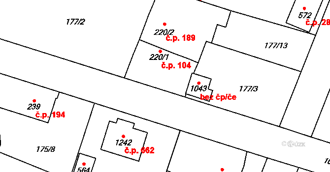 Velké Popovice 104 na parcele st. 220/1 v KÚ Velké Popovice, Katastrální mapa