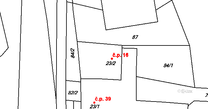 Benátky 16 na parcele st. 23/2 v KÚ Benátky u Litomyšle, Katastrální mapa
