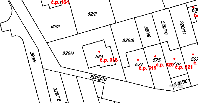 Přední Ptákovice 318, Strakonice na parcele st. 584 v KÚ Přední Ptákovice, Katastrální mapa