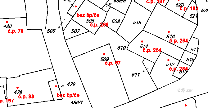 Batelov 67 na parcele st. 509 v KÚ Batelov, Katastrální mapa