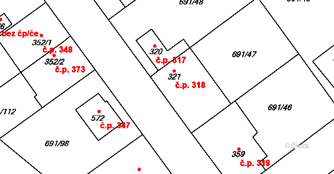 Hrotovice 318 na parcele st. 321 v KÚ Hrotovice, Katastrální mapa