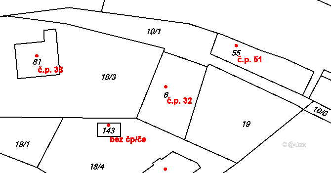 Vlčnov 32, Chrudim na parcele st. 6 v KÚ Vlčnov u Chrudimi, Katastrální mapa