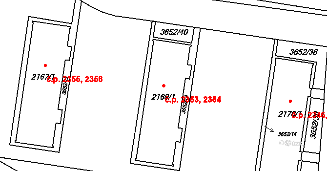 Břeclav 2353,2354 na parcele st. 2169/1 v KÚ Břeclav, Katastrální mapa