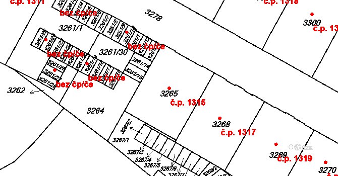 Černá Pole 1315, Brno na parcele st. 3265 v KÚ Černá Pole, Katastrální mapa