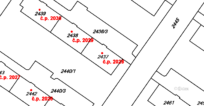 Žabovřesky 2028, Brno na parcele st. 2437 v KÚ Žabovřesky, Katastrální mapa